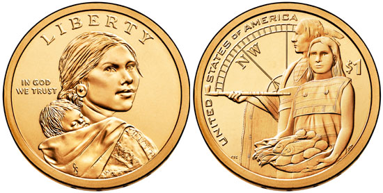 2014-D Sacagawea Presidential Dollar mule error coin showing mismatched obverse and reverse dies